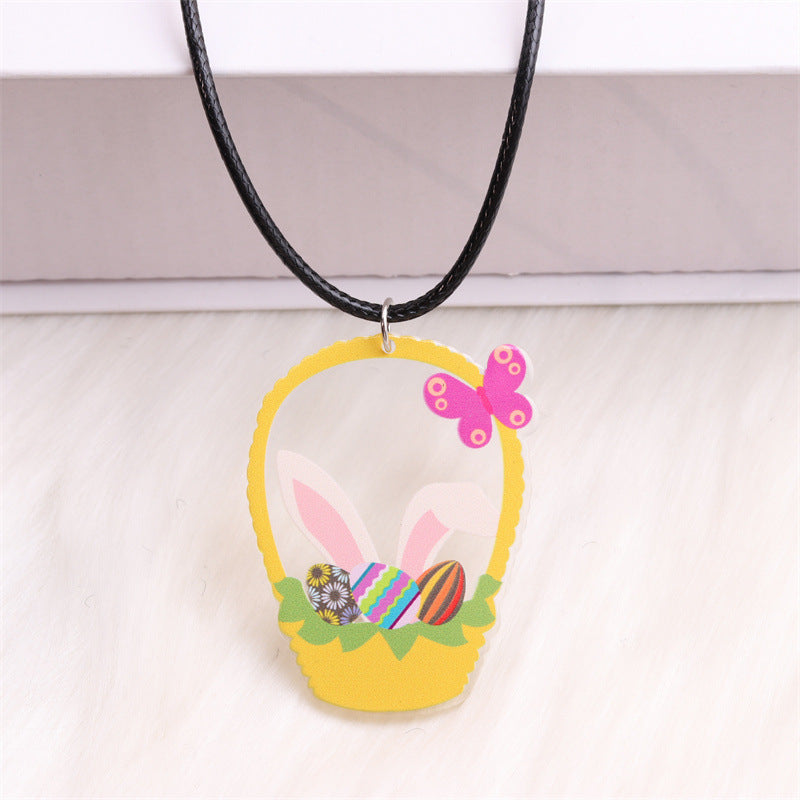 Wholesale Easter White Rabbit Basket Chick Acrylic Necklace